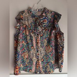 SHEIN Colorful Paisley Ruffle Blouse